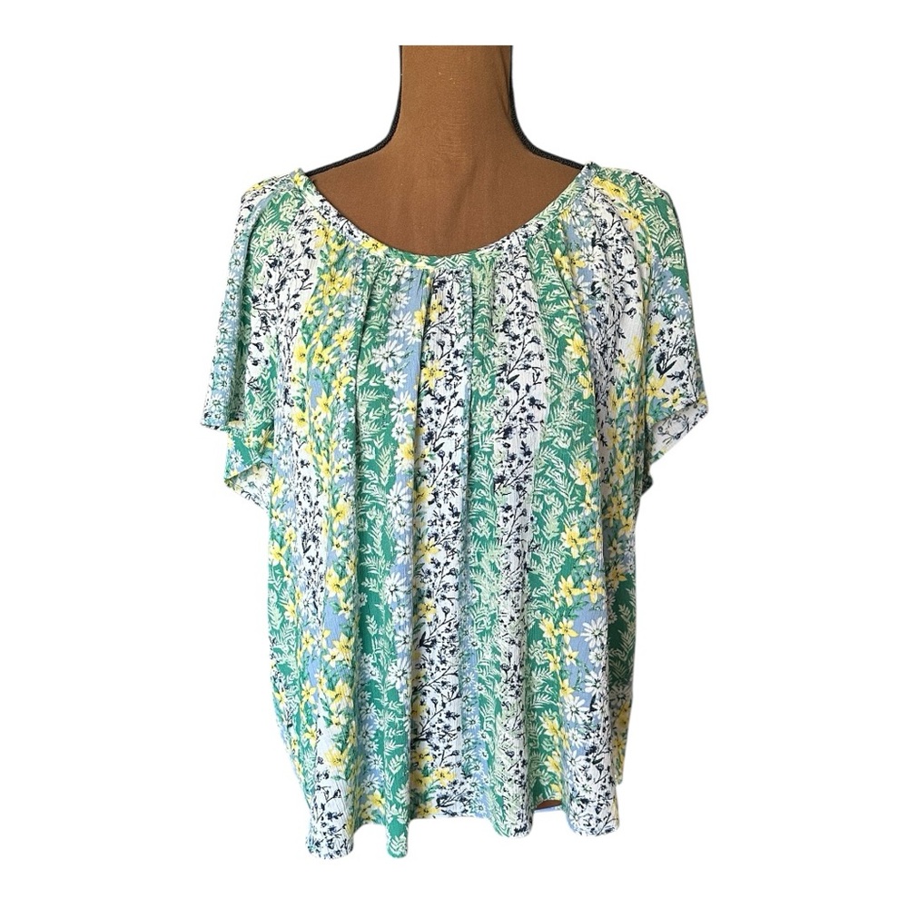 🌼 (4/$20) Womens LOFT Green and Blue Flutter Sleeve Blouse Relaxed Fit